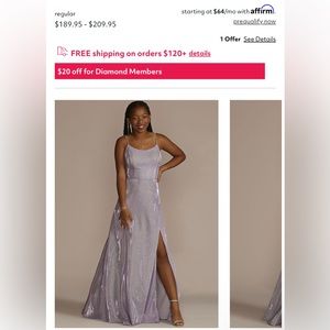 David’s Bridal Jules and Cleo lavender dress with pockets